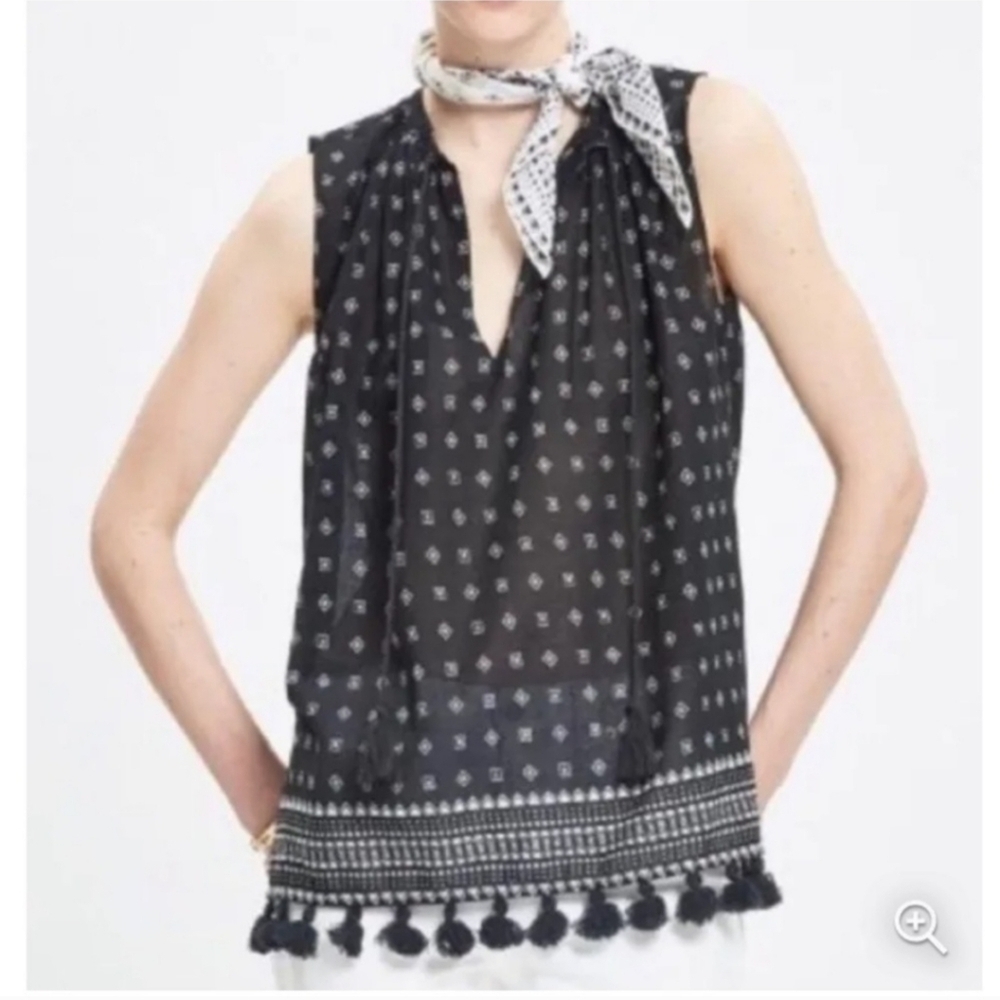 Madewell Scatterblock Black Tassel Tank Top- size XS